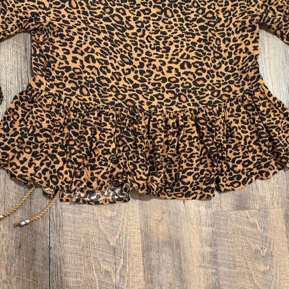 TIME AND TRU LARGE BROWN Peasant Leopard Print Boho Blouse Top L/G 12-14 - Picture 8 of 8